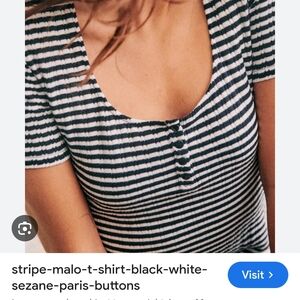 Sezane Navy and White Striped Short Sleeve Tee